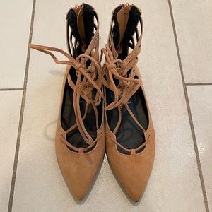 Jaffrey Campbell Atrium Lace Up Flats US 7.5 Tan/Camel Suede